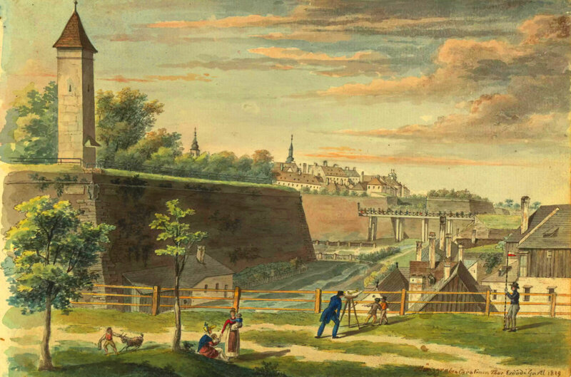 Münzgraben (beim) Karolinentor (mit dem) Erdödi Gartl 1819